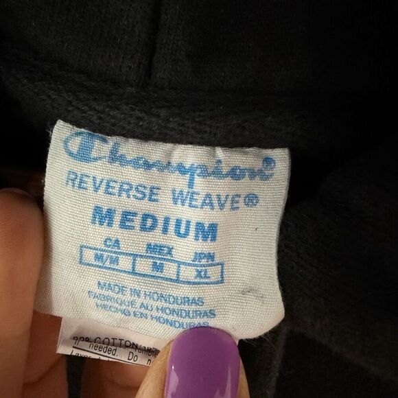 Vintage Champion Reverse Weave Men's Medium Black Holographic Logo Sweatshirt - Picture 6 of 8